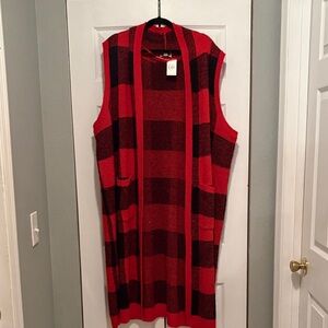 Cato Red and Black Open Front  Sweater Cardigan Plus Size 26/28W